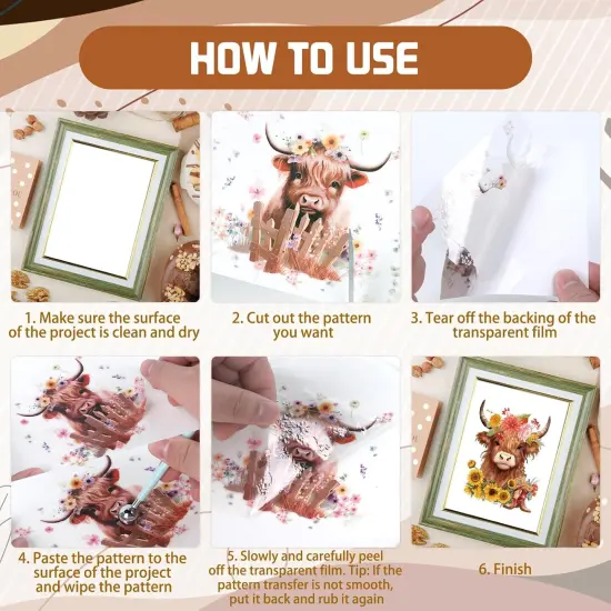 6 Sheets Sunflower Highland Cow Transfers for Crafts {3}