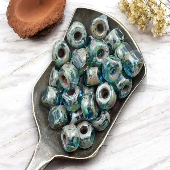 20g 3 Cut Aqua Travertine 2/0 Matubo Beads {3}