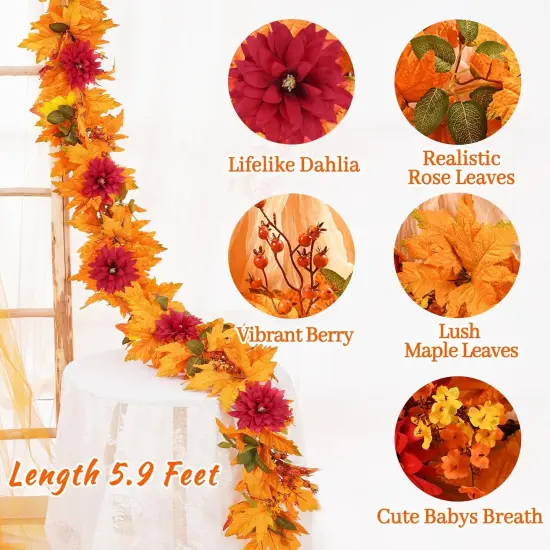Fall Garland - 5.9 FT Leaves With Lights {4}