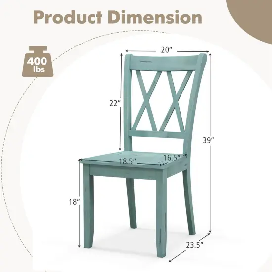 Costway Set of 2 Wood Dining Chair Cross Back Dining Room Side Chair Mint Green Home Kitchen {3}