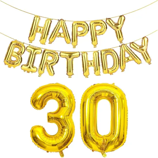 30th Birthday Decorations for Him Her 30 Balloon Numbers Gold Jumbo Number 30 Foil {1}