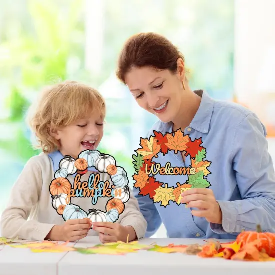 24 Pcs Fall Coloring Wreath Crafts for Kid {5}