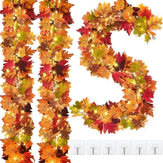 3Pcs Fall Garland with Lights - 17Ft {1}
