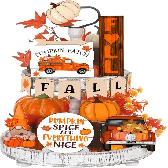 13 Pieces Fall Tiered Tray Decor Set Autumn Farmhouse Decor {1}