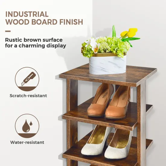 Costway 7-Tier Shoe Rack Free Standing Shelf Storage Tower Rustic Brown {5}