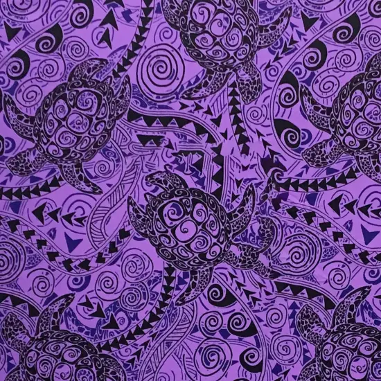 1 Yard Tiki Turtle All Over Cotton Fabric, 45 inches Width PURPLE {6}