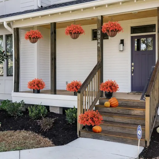 2 Pcs Artficial Orange Fall Outdoor Flowers with Hanging Baskets {6}