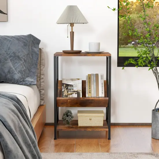 Costway Industrial Side Table 3-Tier Nightstand End Table with 2 Open Storage Shelves {5}