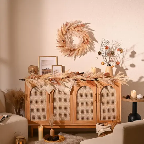 Artificial Faux Pampass Grass Fall Wreaths {4}
