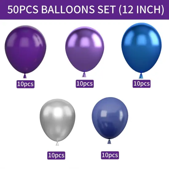 50PCS Blue Purple and Silver Balloons,12 inch Blue Purple - Blue Purple Silver {2}