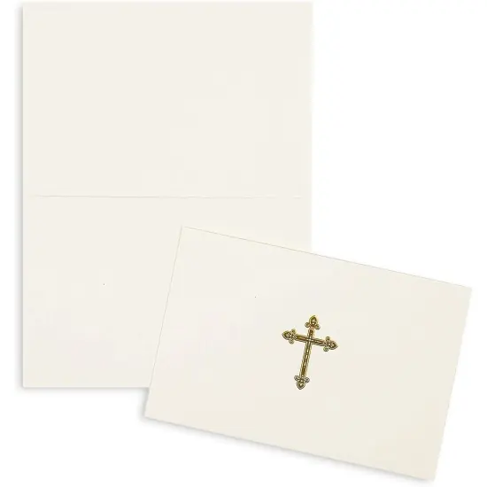 48 Pack Gold Foil Embossed Cross Religious Blank Greeting Card Set with Envelopes (4 x 6 Inch) {6}