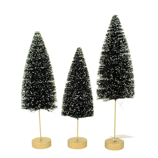 Bethany Lowe 12.5 Inch Back To Black Trees Halloween Decorative Tree Set , Halloween Decor 3 Bottle Brush Trees {3}