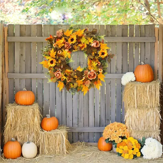 Artificial Sunflower Wreath with Berries Fall Wreath {3}