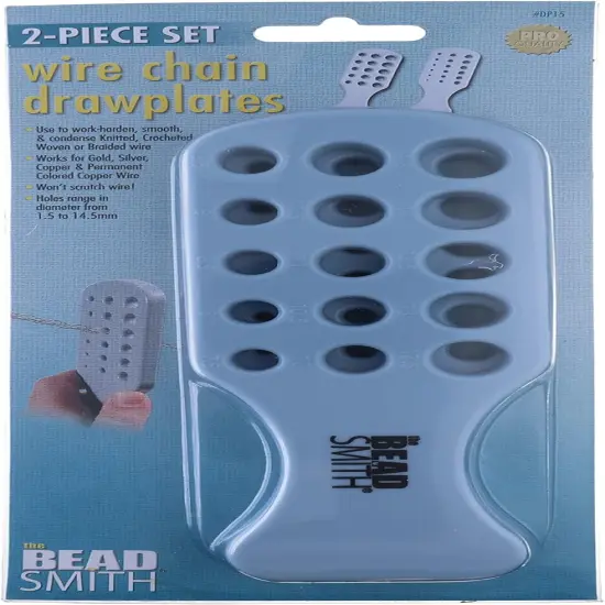 The Beadsmith Wire Chain Drawplate, Durable Plastic with handle, 2 Paddles, 33 holes - Diameter Range 1.5 &ndash; 14.5mm &ndash; Smooth, Shape and Condense Knitted, Crocheted, Woven or Braided Wire {6}