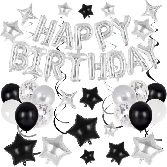 55 Pcs Happy Birthday Balloons Letters,35 Pcs Star Foil Balloon, 20 Pcs Latex Balloons, 6 Hanging Swirls {1}