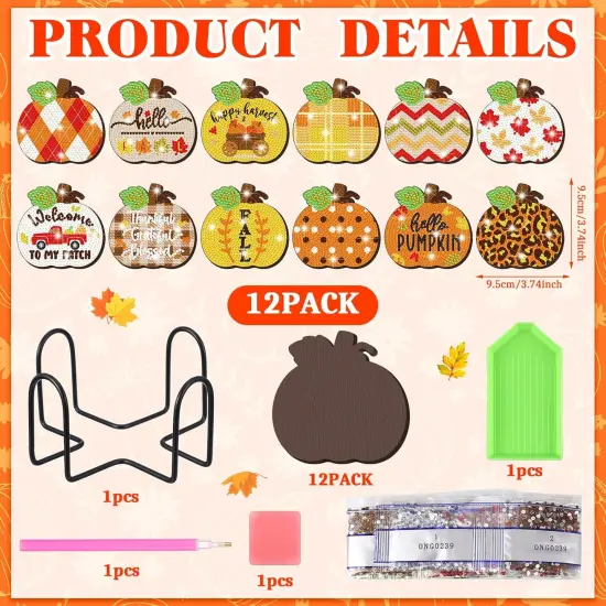 Pumpkin Diamond Painting Coasters Kit for Adult Beginners DIY {2}