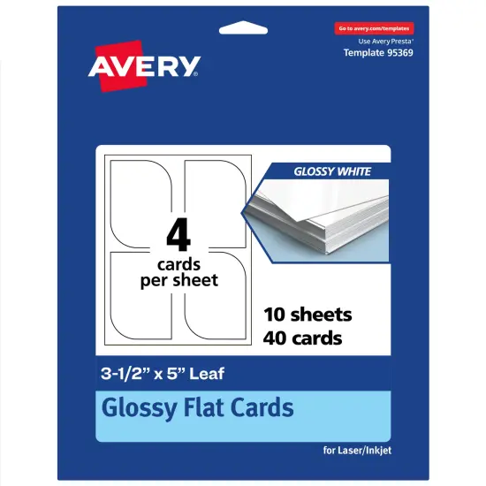 Avery Printable Leaf Flat Cards, 3-1/2" x 5", Glossy White Cardstock, Print-to-The-Edge, Laser/Inkjet Printable, 40 Total, Great for Product Branding, Marketing, and More {7}