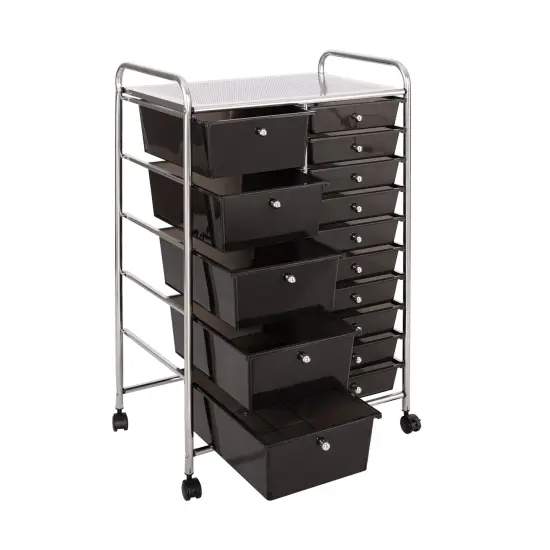 Seville Classics 15-Drawer Organizer Cart, 25.2" W x 15.3" D x 38.2" H Black {2}