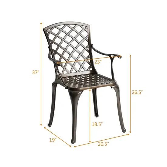 Costway Outdoor Cast Aluminum Arm Dining Chairs Set of 2 Patio Bistro Chairs, Brown {2}