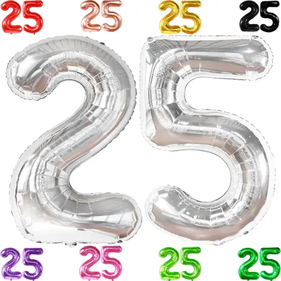 Silver 25 Balloon Numbers - 40 Inch | Silver Mylar Foil Balloon - Silver {1}
