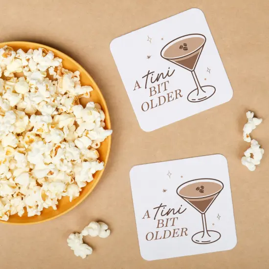 Big Dot of Happiness 25 Ct Espresso A Tini Bit Older Drink Coasters, 4-Inch Disposable Square Paper Coasters for Coffee Martini Birthday Party {4}