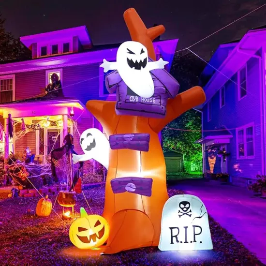 GOOSH 9 FT Halloween Inflatables Tree Blow Up Yard Huge Tree with Pumpkin Tombstone with Built-in LEDs {1}