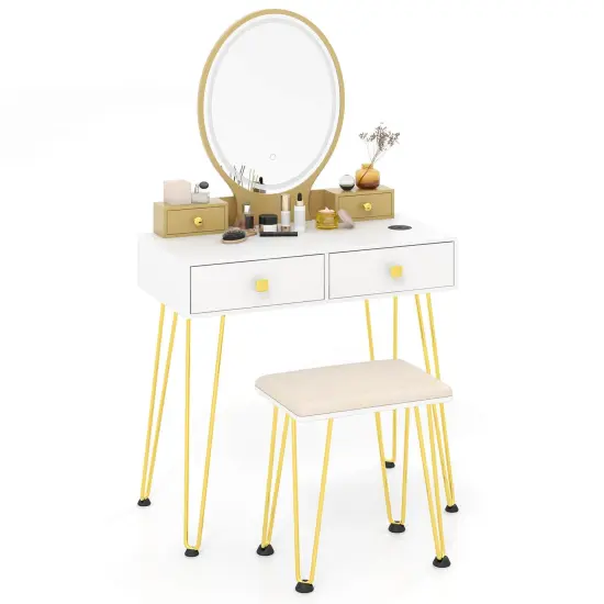 Costway Industrial Vanity Makeup Dressing Table Padded Stool Set 3-Color Lighted Mirror {2}