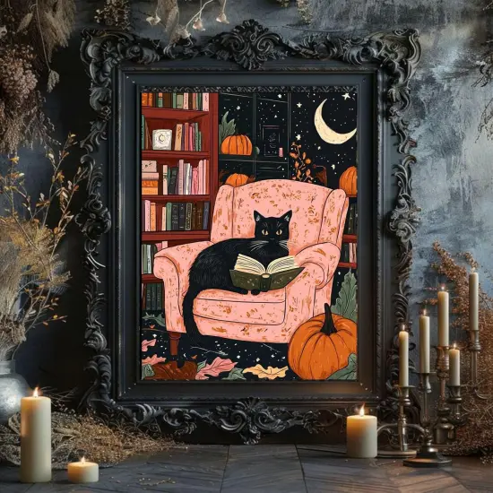 Black Cat Paint by Numbers for Adults, Halloween Paint by Number on Canvas Without Frame {2}