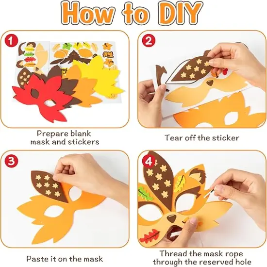 16Pcs Fall Maple Leaf Mask Craft Kits for Kids Make Your Own Foam Woodland Animal {3}