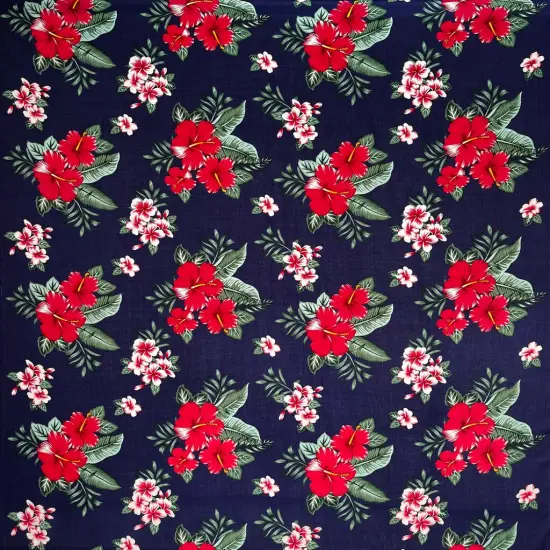 1 Yard Hibiscus Plumeria & Tropical Leaves Clusters Rayon Fabric 36in L x 45in W Hunter Green {3}