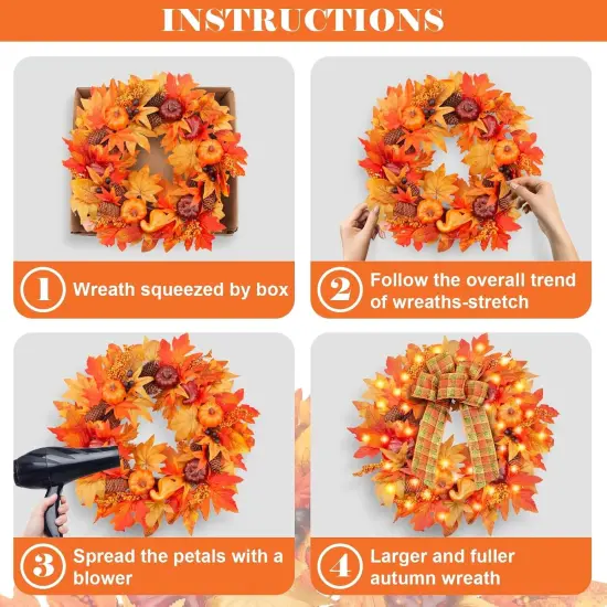 Fall Door Wreaths with Lights & Bow {4}