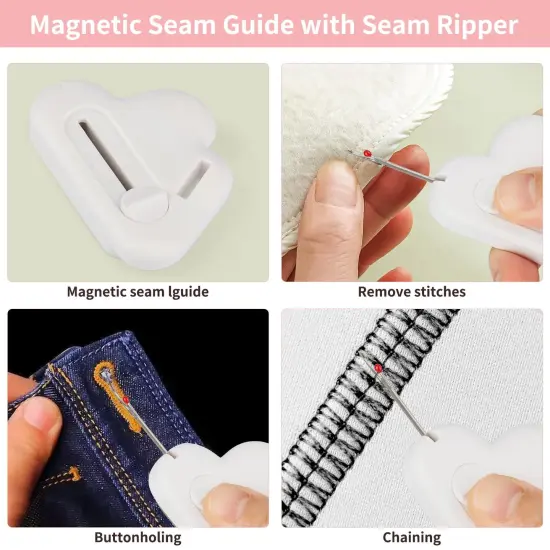 Magnetic Seam Guide for Sewing Machine with Seam Ripper Thread Remover Tool Multifucntional Magnetic Sewing Guide Hemmer with Scale Universal Sewing Supplies and Accessories(White) {5}