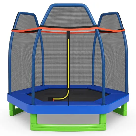 Mini Trampoline for Kids with Safety Net Foam Poles Steel Frame Bounce Jumper for Indoor Outdoor Blue Green Orange {7}