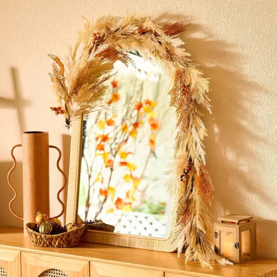 Fall Garland with Lights, 6ft Artificial Faux Pampass Grass {5}
