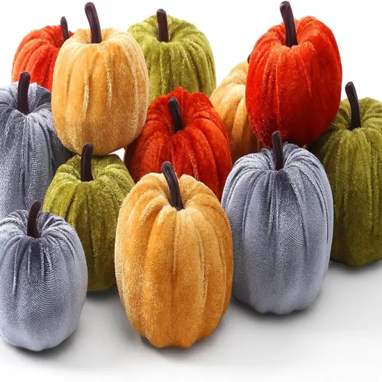 Small Velvet Pumpkins for Table Centerpiece - (12 Pcs,Assorted Colors) {1}