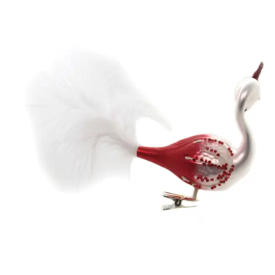 Golden Bell Collection 4.25 In Red & White Ombre Peacock Christmas Tree Ornament , Christmas Decor Ornament Clip-On Bird Feather {2}