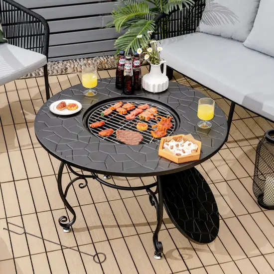 Costway 35.5'' Patio Fire Pit Dining Table Charcoal Wood Burning W/ Cooking BBQ Grate {2}