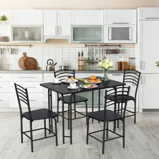 5 Pcs Modern Dining Table Set 4 Chairs Steel Frame Home Kitchen Furniture Black {3}
