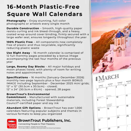 Greece | 2026 12 x 24 Inch (Hanging) Monthly Square Wall Calendar | Plastic-Free {6}