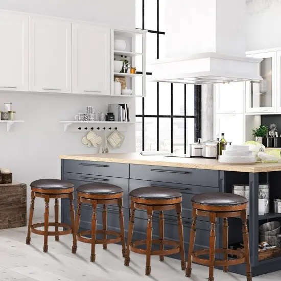 Costway Set of 4 24'' Swivel Bar Stool Leather Padded Dining Kitchen Pub Chair Backless {4}
