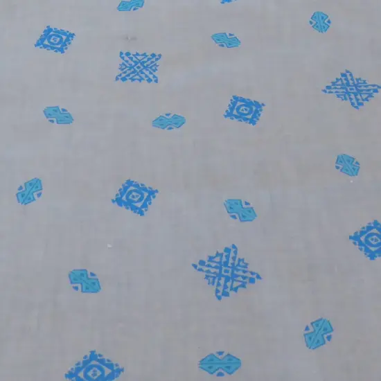 Gray with Aqua Geometrics Cotton Fabric by the 48" 56 inches wide {1}