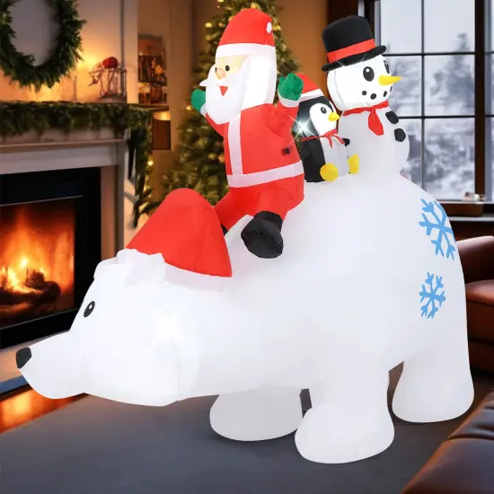 Costway 6 Ft Christmas Inflatable Animated Santa Penguin & Snowman Riding Polar Bear {4}