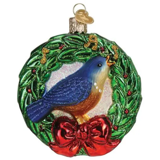 Old World Christmas 3.75 In Calling Bird Tree Ornament , Wreath Bluebird Language Songbirds Multicolored {1}