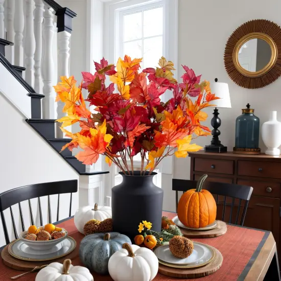 6 Pcs Artificial Maple Leaves Stems {3}