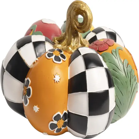 Black and White Checkered Pumpkin for Decorating, 8 in Resin Fall {1}