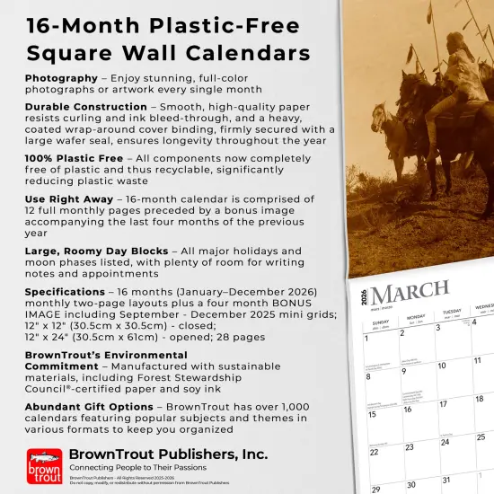 Edward S. Curtis Portraits of Native Americans | 2026 12 x 24 Inch (Hanging) Monthly Square Wall Calendar | Plastic-Free {6}