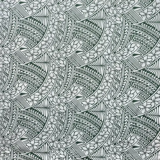 1 Yard Hibiscus Traditional Polynesian Tattoo Poly Cotton Fabric Tropical Print 45 Inch Width Charcoal {5}