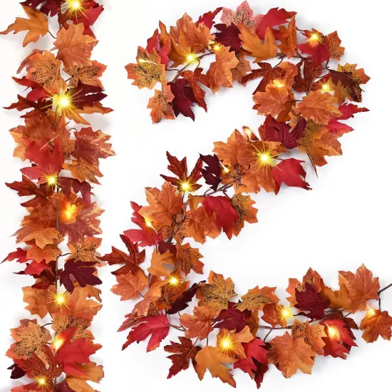 2 Pack Fall Garland with Lights - 5.7Ft (Red) {1}