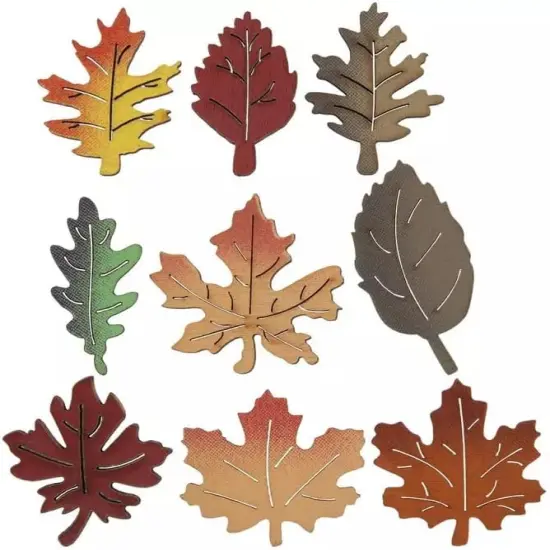 Autumn Leaves Painted Miniature Wood Cutout Shapes - 45 Pieces {2}