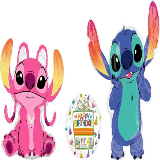 Angel and Stitch's Birthday Party Supplies 3 pc Balloon Bouquet Decorations {1}